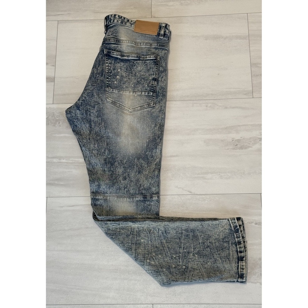 Smoke Rise Jeans Men's 36Wx32L Blue Denim Distressed Acid Wash Paint Splatters